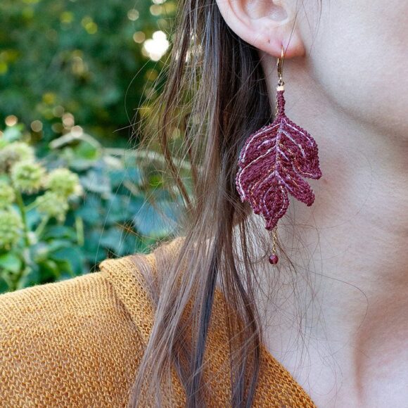 Boucles d'oreilles feuilles opalines